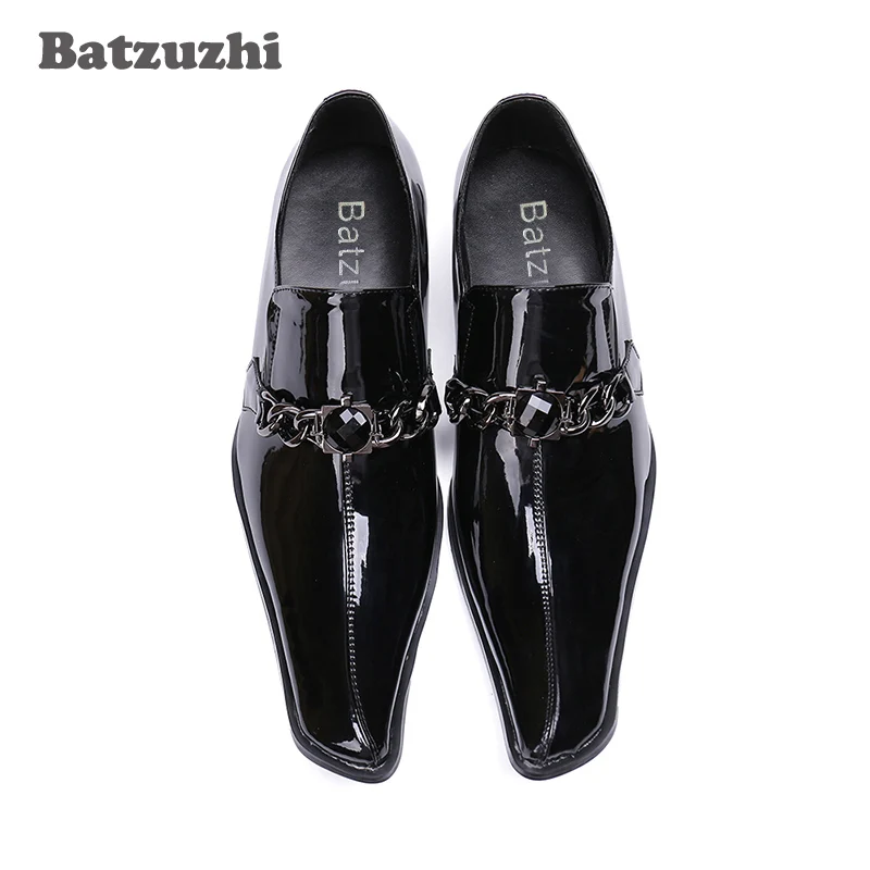 Batzuzhi Japanese Style Fashion Men Shoes Square Toe Patent Leather Dress Shoes Men Black/Red Formal Business/Party and Wedding