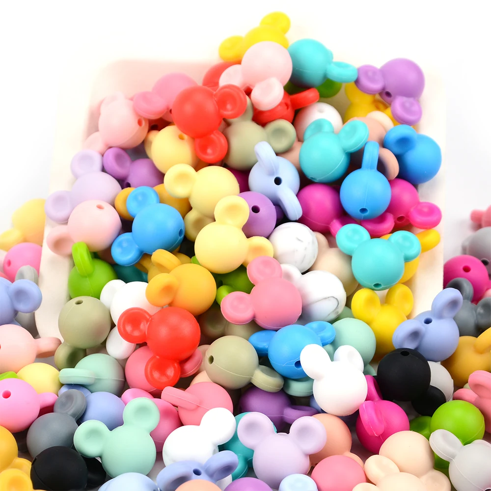 Wholesale 10pcs/Lot Mouse Baby Teething Beads Cartoon Silicone Beads For Necklaces BPA Free Teether Toy Accessories Nursing DIY