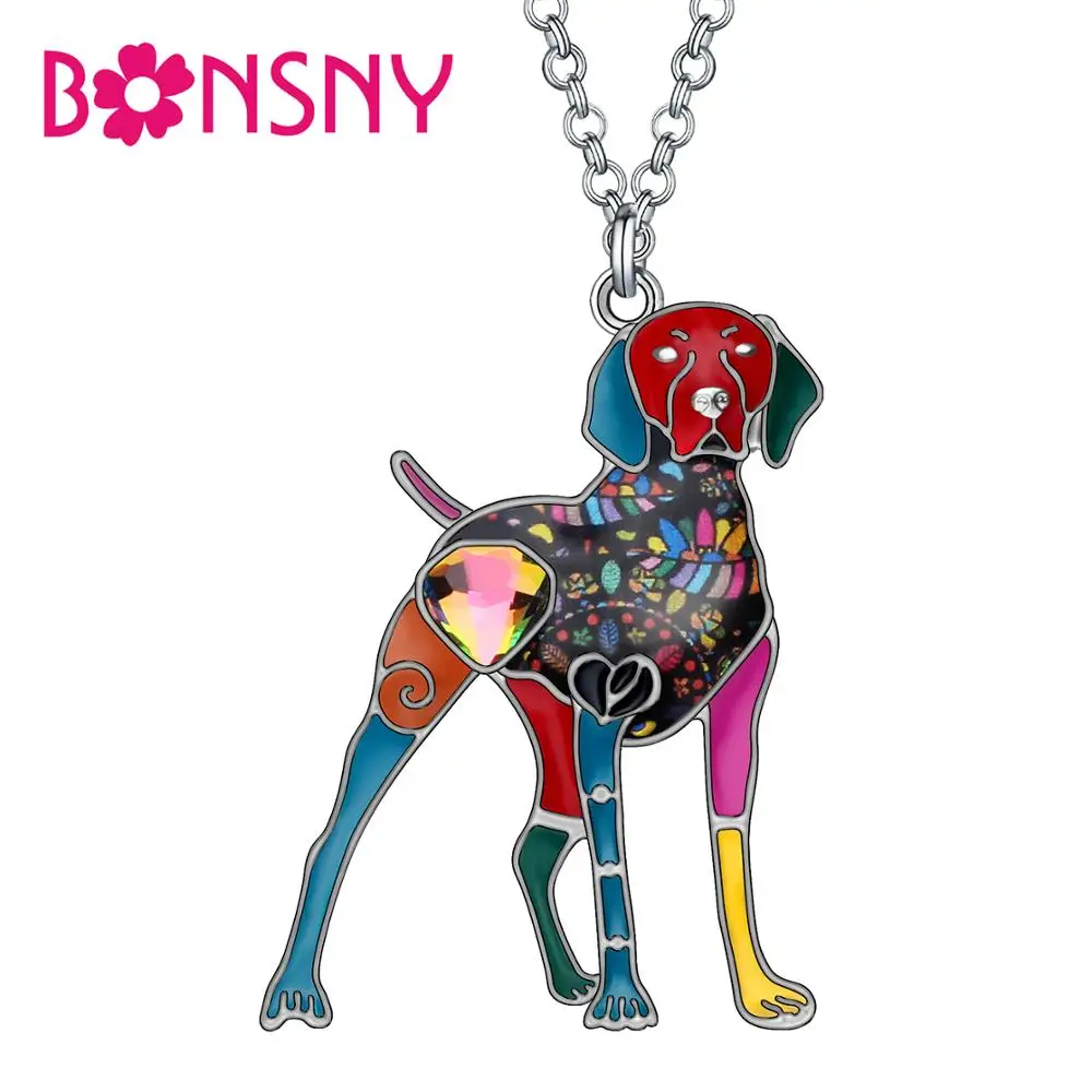 Bonsny Enamel Alloy Floral Doberman Dog Necklace Pendant Chain Choker Animal Jewelry For Women Girls Teens Charms Gift Accessory