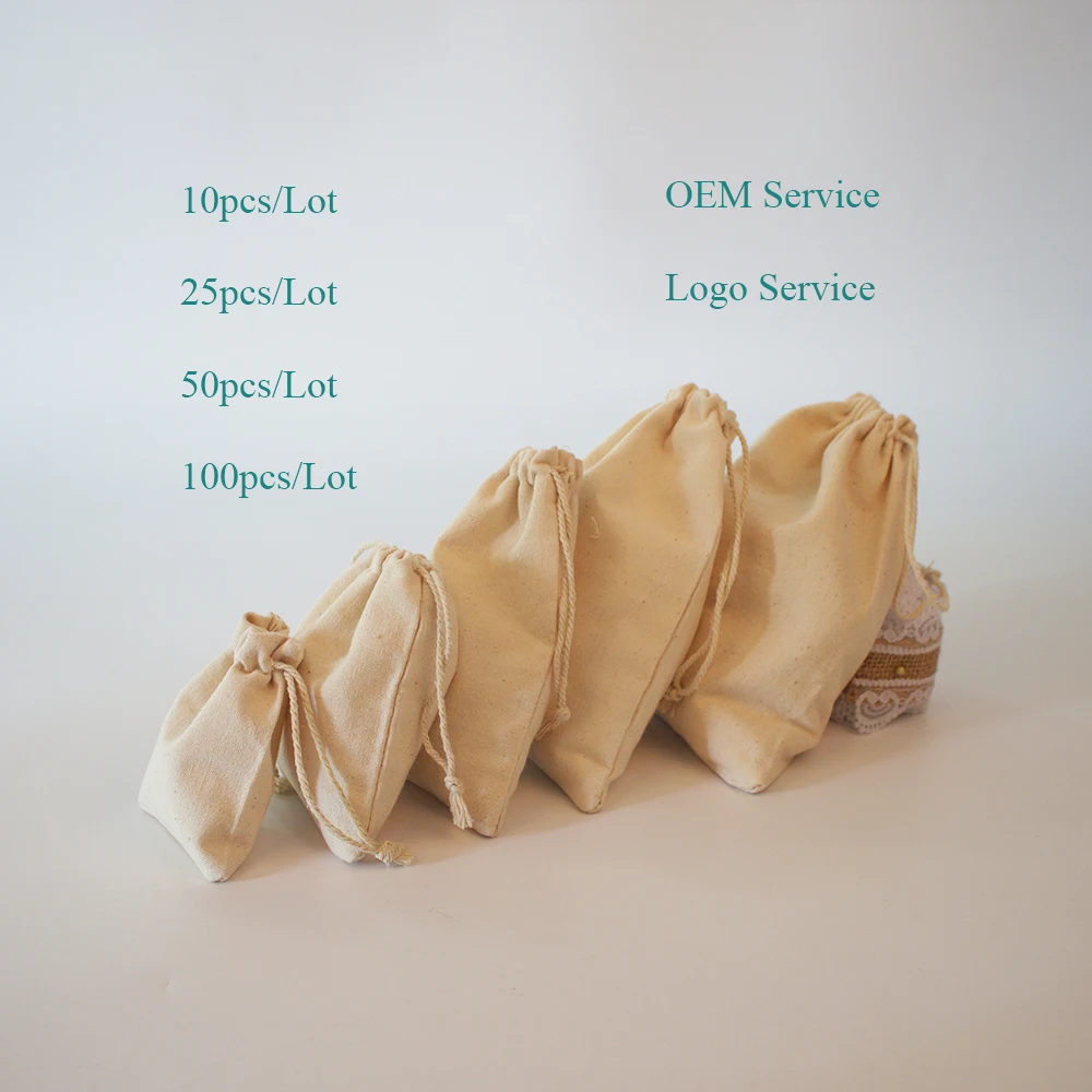 

7x9 9x12 10x15 13x18 15x20 Drawstring Natural Canvas Bag Jewlery Packing Pouch Jewlery Organizer Can Do Logo And Customized