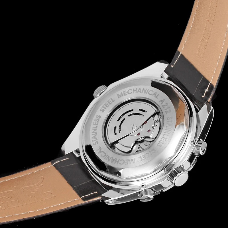 JARAGAR Black watch European and American fashion style three eyes six pin mechanical watch Gear circular week belt watch