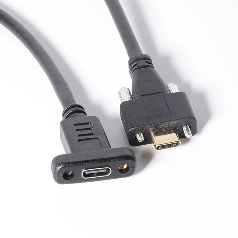 USB C Extension Cable,Dual Screw Locking USB 3.1 Type C Male to Type C Female with Panel Mount Screw Hole Data and Charge Cable