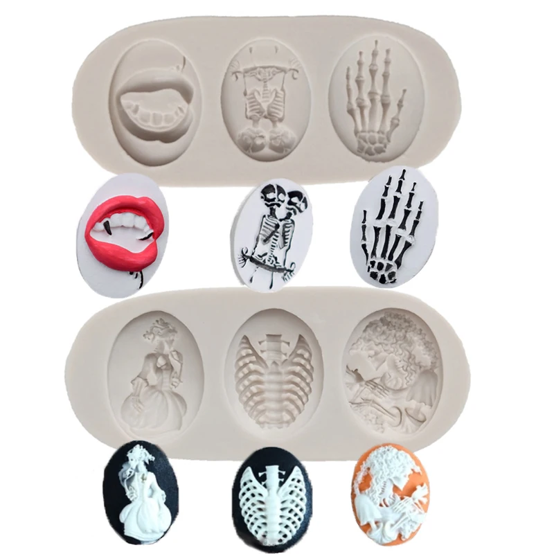 Halloween Skull Combination Silicone Mold Fondant Cakes Decorating Tool Mould Sugarcraft Chocolate Baking Tool For Cake Gumpaste