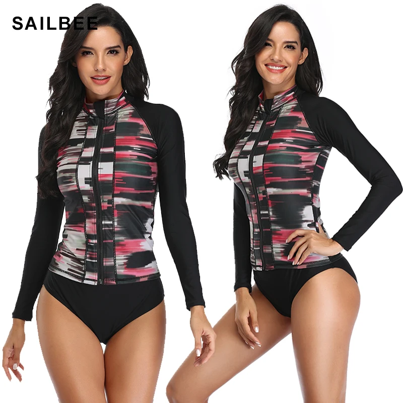 SAILBEE donna manica lunga cerniera Rashguard camicia costume da bagno costumi da bagno surf Top Rash Guard UPF50 + camicia da corsa camicia da ciclismo