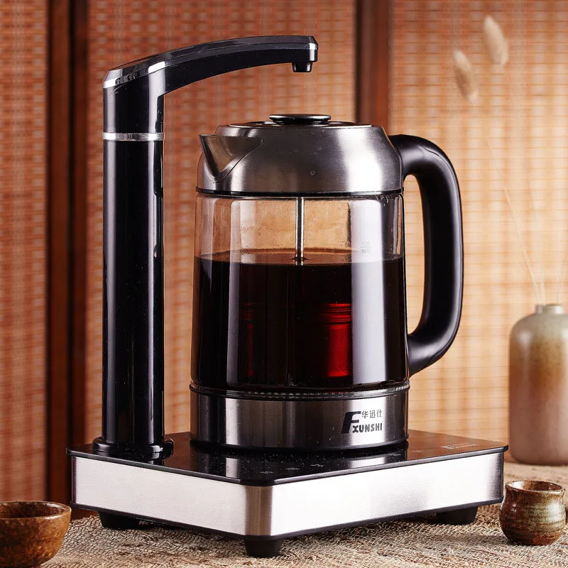 Teko listrik แก้วบอโรซิลิเกตทรงสูงแผงสัมผัสถ้วยชงชากาต้มน้ำชาระบบอัตโนมัติแบบถาดรองชงชา