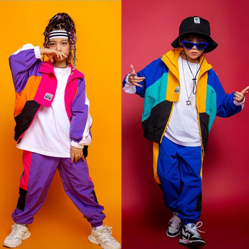 Kids performance Hip Hop Dancing Clothing Zipper Jacket Coat Jogger Pants Girls Boys Jazz Concert Dance Costume Clothes Wear