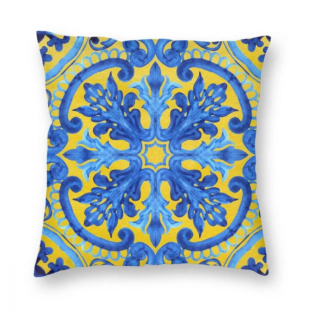 Portuguese Azulejo Tiles Square Pillow Case Polyester Decorative Pillow Blue Delft Porcelain Fashion Cushion Covers