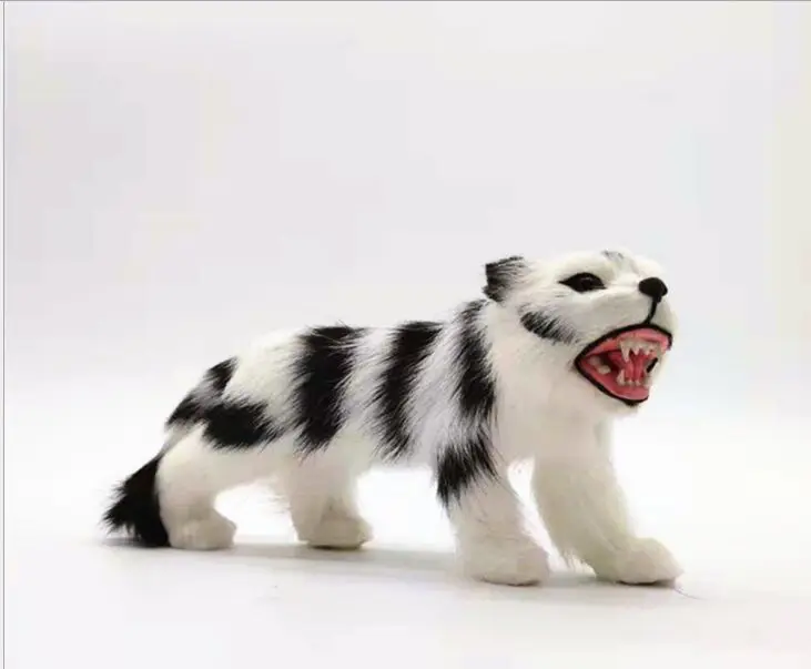 Simulation White Tiger Model Real Life Open-Mouth Design Small Collectible Polyethylene & Furs 18x9cm Gift for Ages 18+
