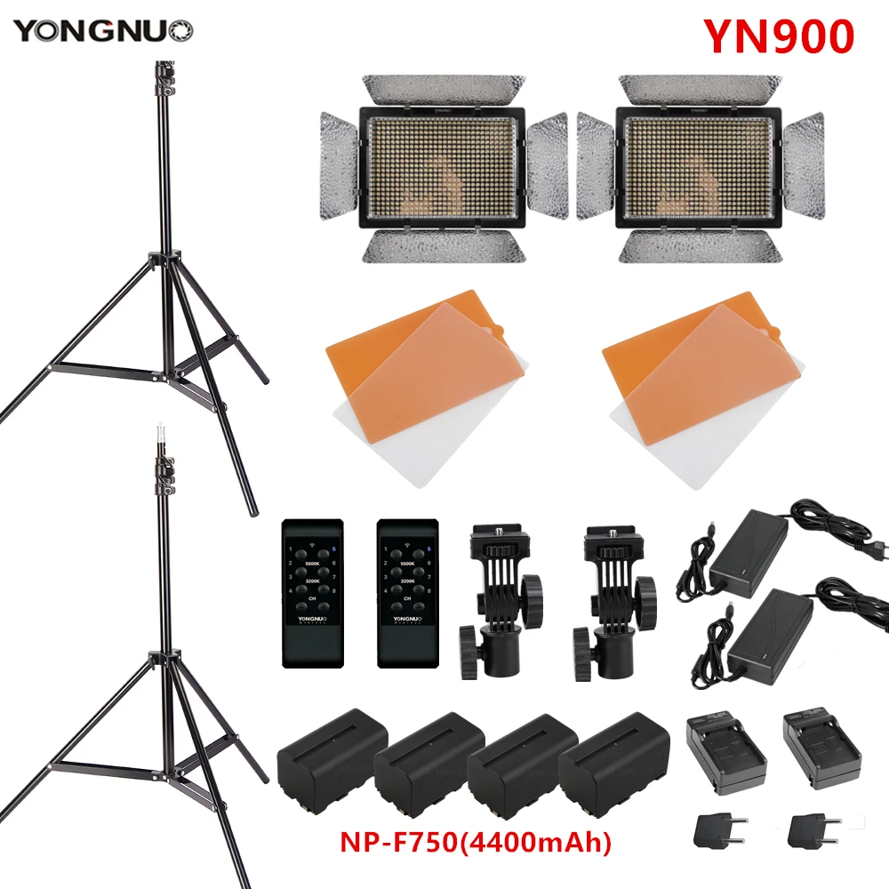 Yongnuo YN900 3200-5500K Bi-Color APP Remote Control CRI95+ 54W 7200LM 900 LED Makeup Video Light Panel + AC Adapter+Battery Kit