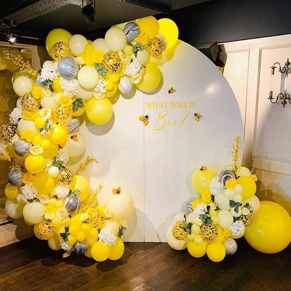 95pcs/lot Bee Balloons Garland Arch Kit Honeybee Theme Party Decorations Supplies White Yellow Agate Confetti Latex Balloons