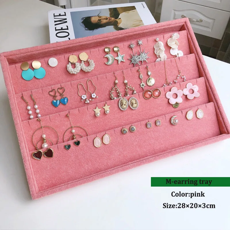 New 28*20*3cm Pink Ring Jewelry Display Organizer Case Tray Holder Necklace Earrings Storage Box Showcase Jewelry Stand Holder