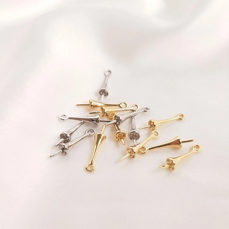 Real Gold Plated Copper Half Hanging Clasps Holding Earring Base Settings Connectors DIY Jewelry Making Accessories