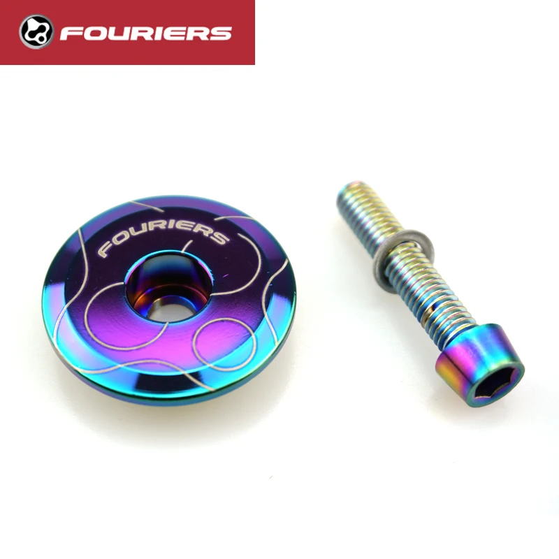 FOURIERS Ti-Coating Bicycle Headset Cap MTB Mountain Bike Top Cap With Stainless bolts External Headsets 15g/pcs