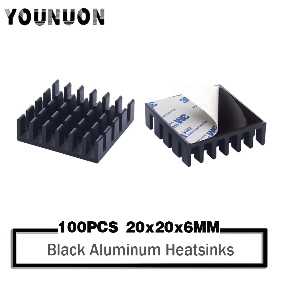 

100Pcs YOUNUON 20*20*6mm Heatsink Cooling Fin Cooler Aluminum Radiator Heat Sink for Chip, LED, Power IC Transistor, Module PBC