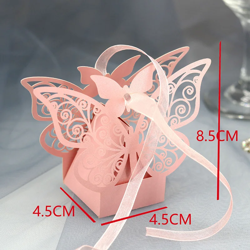 10Pcs Butterfuly Laser Cut Wedding Bridal Favors Gifts Box Candy Boxes With Ribbon Christening Baby Shower Wedding Party Decor