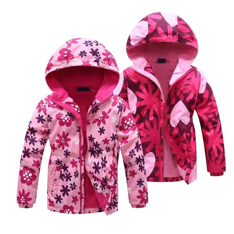 Jacket For Girls 2023 Spring Children\'s Flower Fleece Clothes Girls Coat Windbreaker Outerwear Kids Polar Fleece Windproof 3-12T