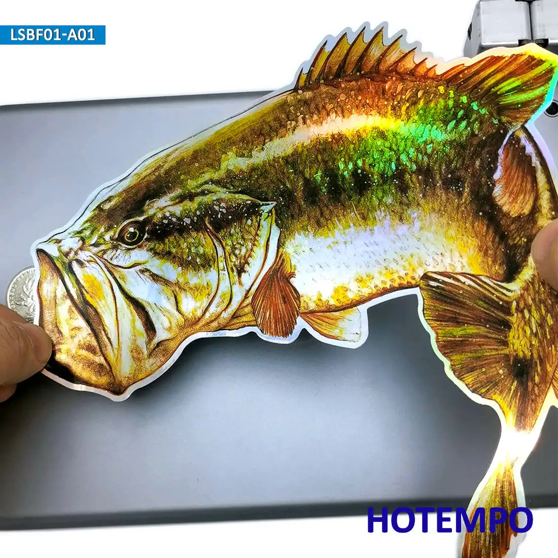 7.87inch 20cm Laser Big Size Fish Golden Largemouth Bass Laptop Motorcycle Car Stickers for Fisherman Fishing Waterproof Sticker