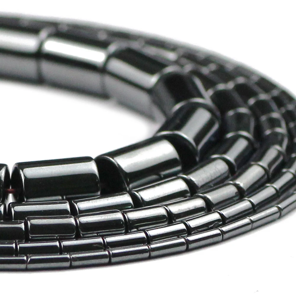 JHNBY 1~8mm Cylinder Black Hematite Natural Stone Loose Beads For Jewelry Making 15.5\'\' Spacer BeadS Diy Charm Bracelet Necklace