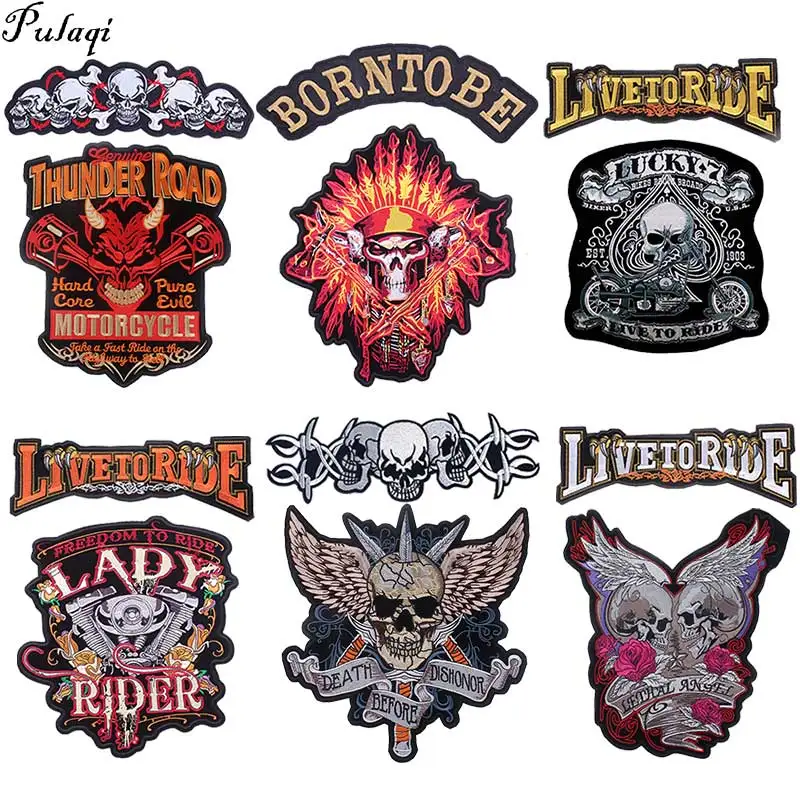 Motorcycle Bike Embroidered Patches On Clothes Back Large Patches For Jackets Iron On Embroidery Applique Sewing Accessories