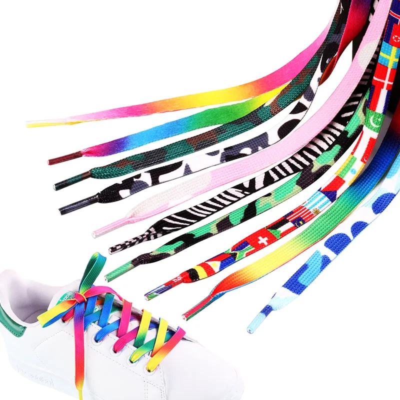 1Pair Colorful Laces Rainbow Gradient Print Flat Canvas Shoe Lace Shoes Casual Chromatic Colour Shoelaces  50cm,80cm,100cm,120cm
