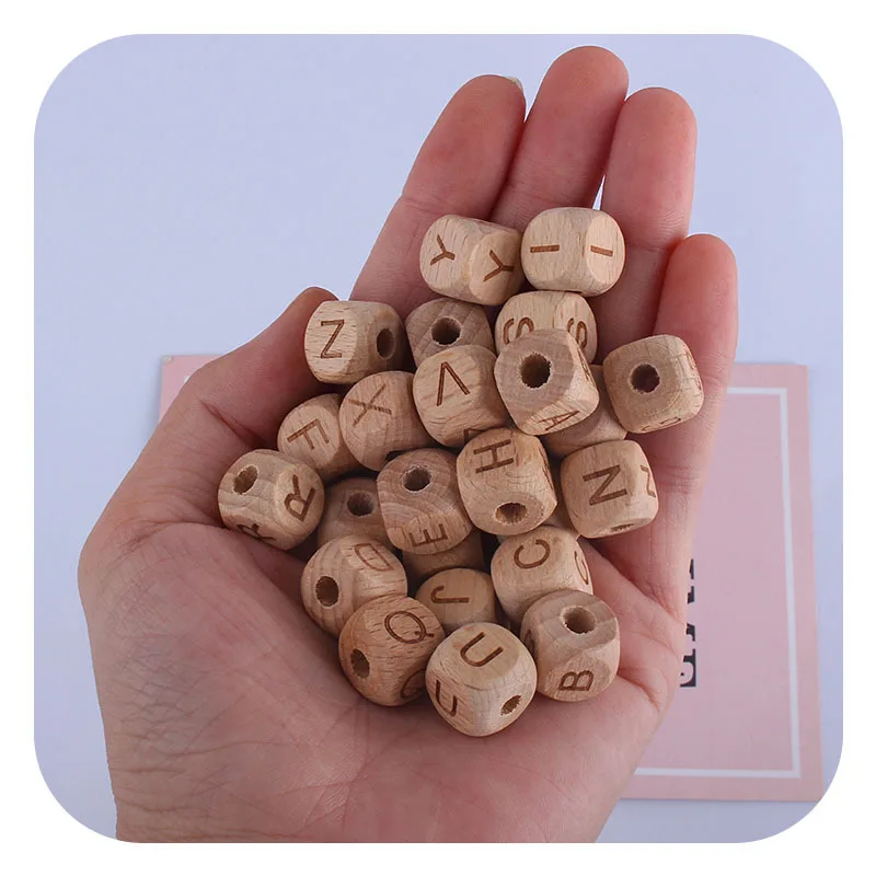 10pcs 12mm Natural Wooden alphabet Beads Square English Letter Spacer Beads For Jewelry DIY Accessories Making