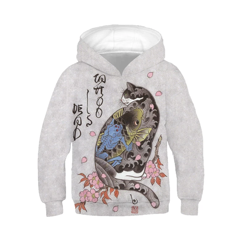 

Jumeast Boy Girl Children Sweatshirt Japanese Samurai Cat Tattoo Long Sleeve Kids Spring Autumn Cap Hoody Sport Pullover Hoodies