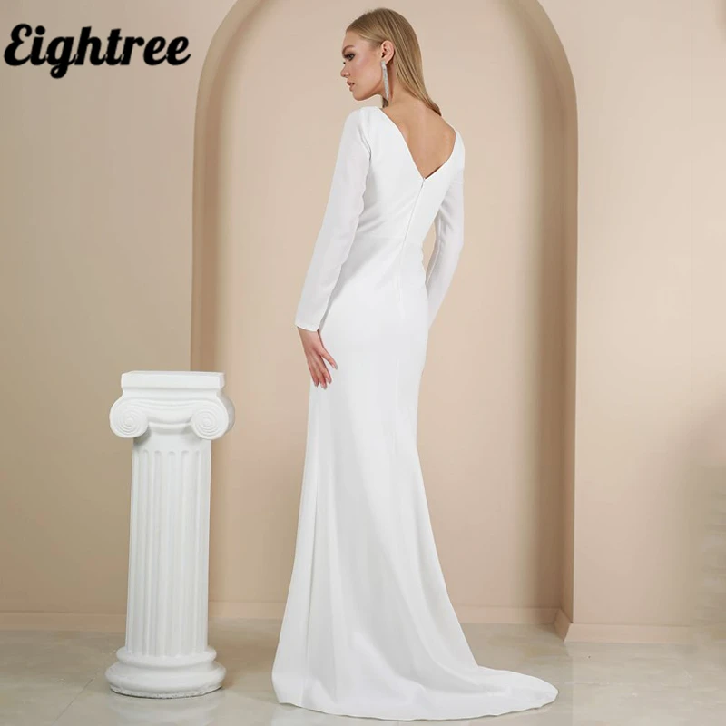 Eightree abiti da sposa bianchi 2022 abito da sposa in raso a sirena semplice abiti da sposa a maniche lunghe con collo quadrato Sexy dimensioni personalizzate