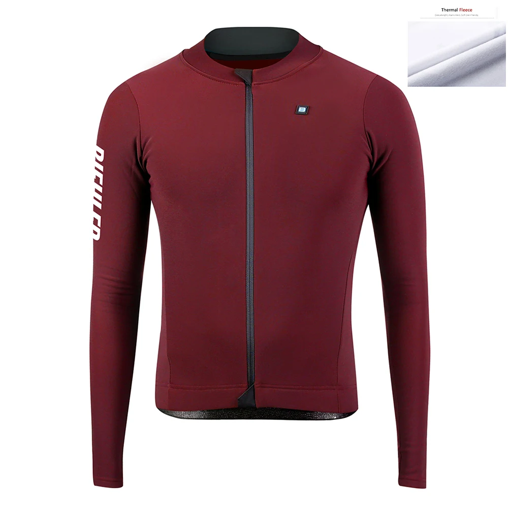 BIEHLER Men\'s Pro Team Cycling Jersey Bike Long Sleeve Thermal Fleece Polyester Winter Maillot Warm Clothes Bicycle Shirt