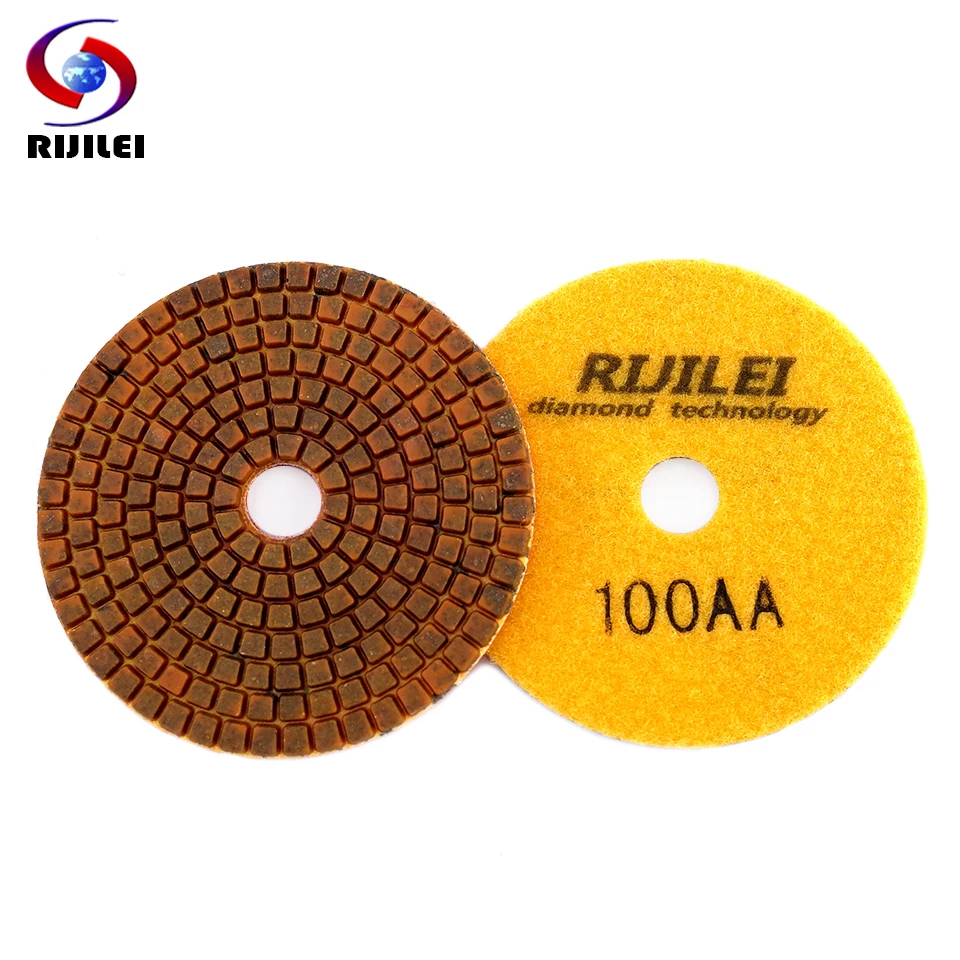 RIJILEI 4PCS Top 4 Inch Wet Dry Diamond Polishing Pads 4 Steps Copper Metal Bonded Polishing Pad For Granite Marble Concrete