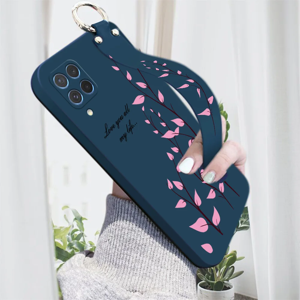 WristStrap Bracket Phone Case For Samsung M33 M53 5G M31 M51 M21 M30S M60S M62 M11 M10 M12 Pretty Flower Tree Shockproof Cover