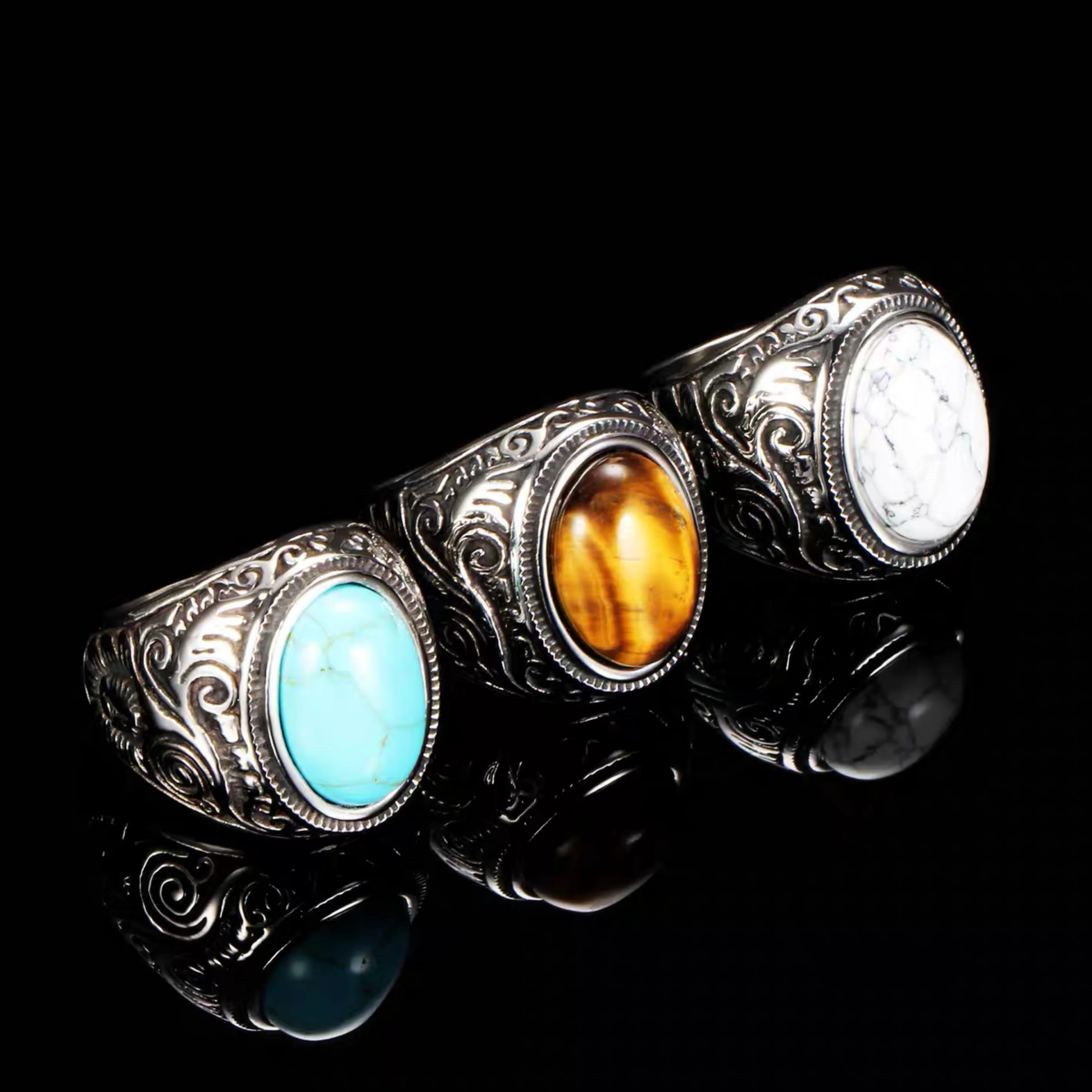 Onlysda Retro Ancient Middle East Arabic Style stone titanium steel ring Jewelry For Men Party Gifts Drop Shipping OSR298