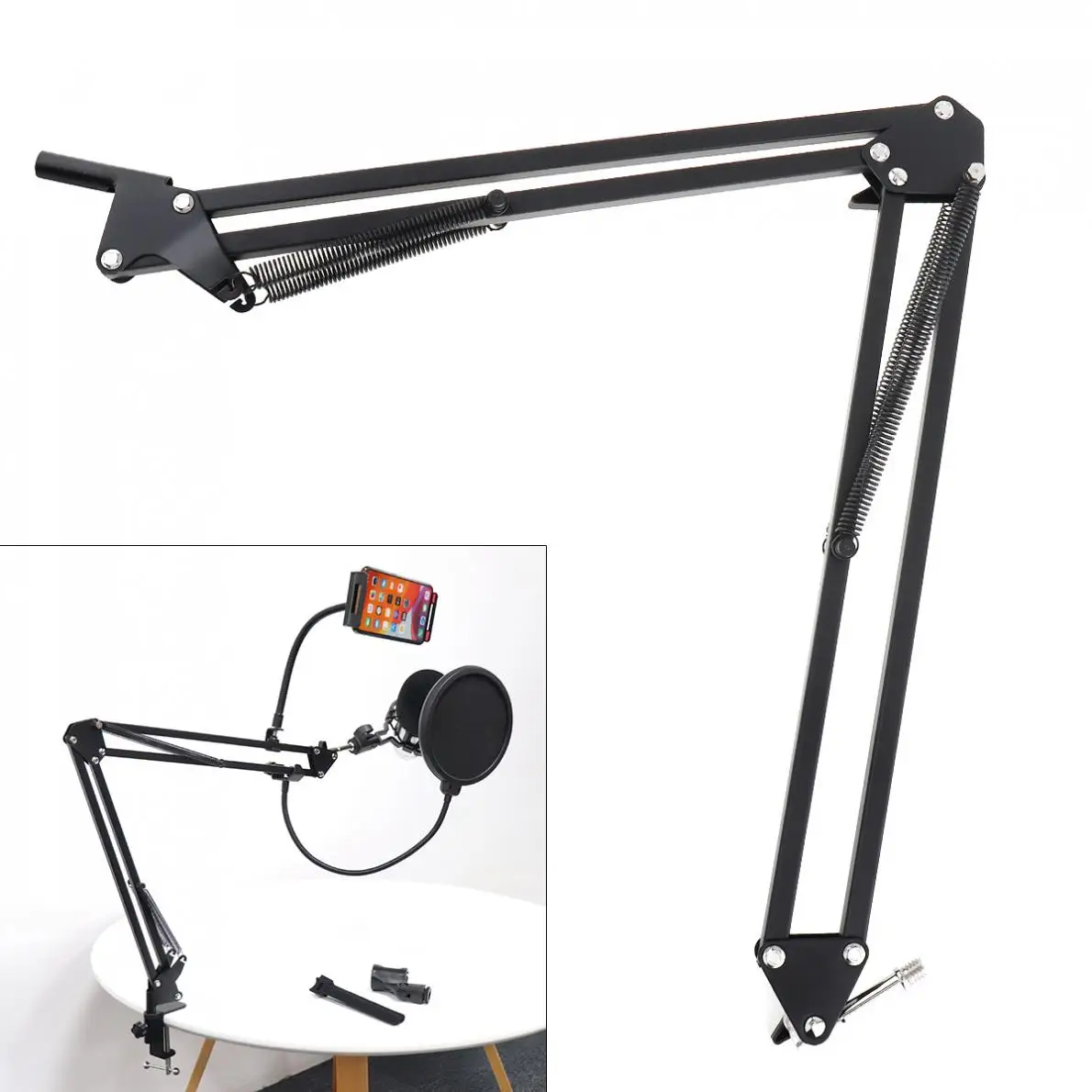 Black NB-35 Microphone Scissor Arm Stand Phone Clip Holder Bracket Universal Screw Holder for KTV / Studio / Lights