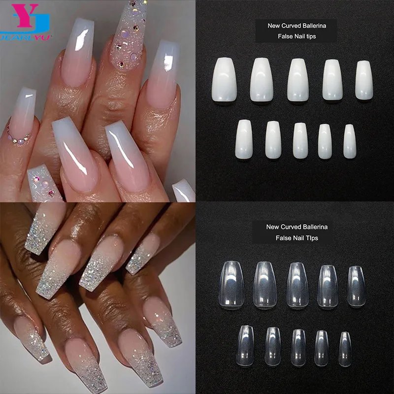 

500Pcs/Bag Acrylic False Fake Nail Art Fingernail Transparent/Natural French Fake Nail Ballerina Nail Art Tips Full False Coffin