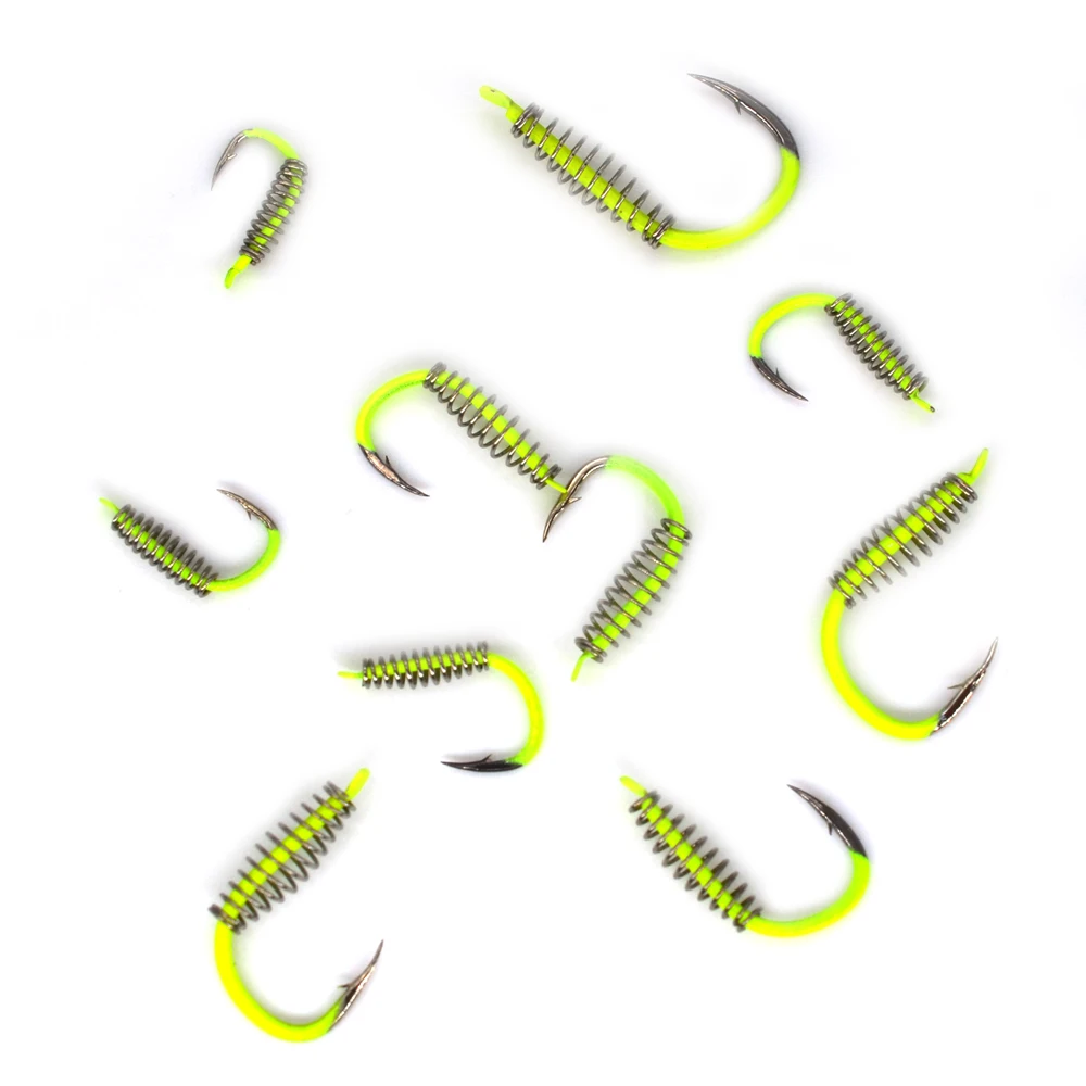 MNFT 40Pcs Fluorescent Yellow & Steel Color Fishing Spring Hook Barbed Swivel Circle Carp Hook 3#-12# Single Circle Fishinhook