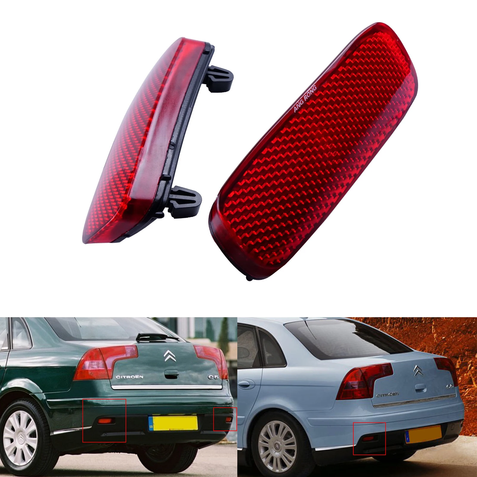 ANGRONG 2x Red Rear Bumper Reflector For Citroen C1 C5 For Peugeot 107 206 607 Expert For Fiat Scudo