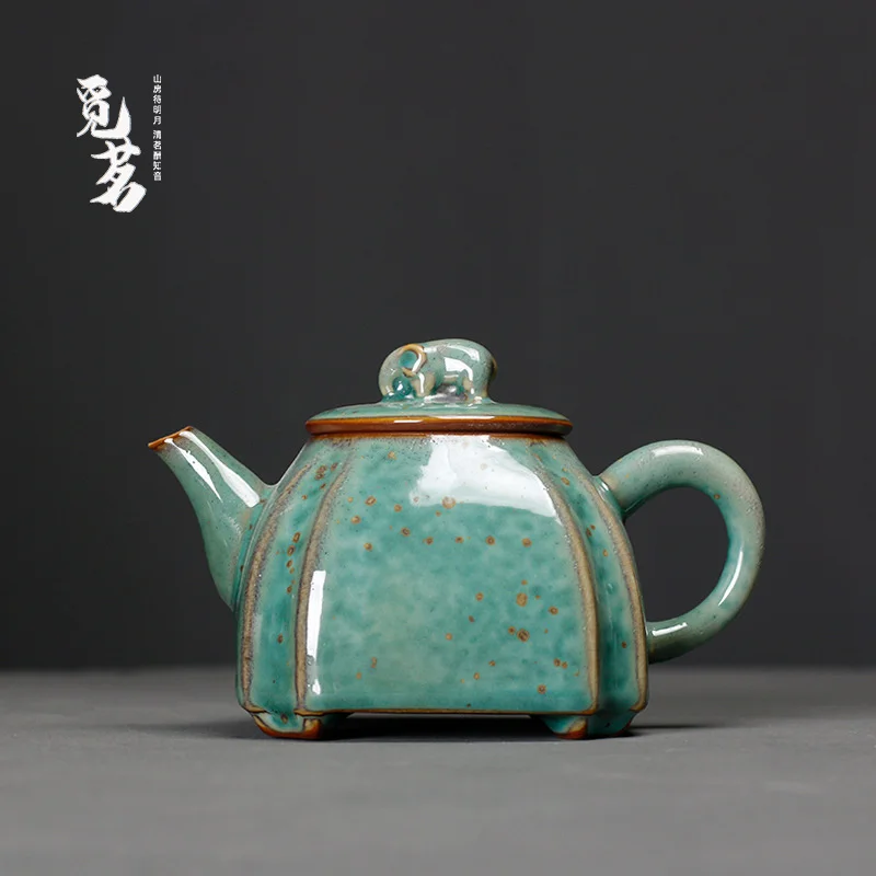 Rough pottery kungfu tea set teapot simple household ceramic kiln single pot tea ceremony small square pot teaware