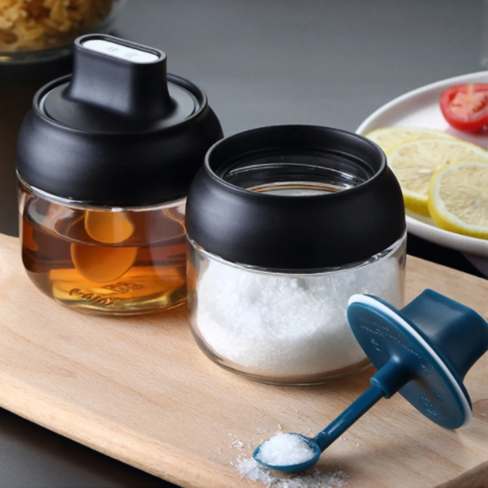 

Kitchen Seasoning Bottles Glass Condiment Storage Containers Condiment Pot Spice Jar with Spoon Bottle Moisture-proof Spoon Cap