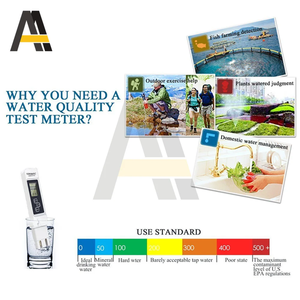 TDS/EC/TEMP Meter Digital Water Tester Digital 0.0-14.0 PH Meter Tester 0-9990ppm TDS&EC LCD Water Purity PPM Aquarium Filter