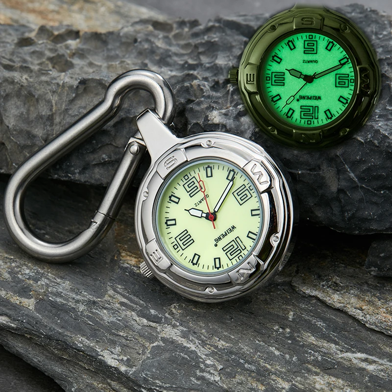 Gancio Clip In Argento Orologio Da Tasca Del Quarzo Mani Luminose Moschettone Per Gli Alpinisti Facile Da Trasportare Liscia Quadrante Rotondo Orologio Outdoor