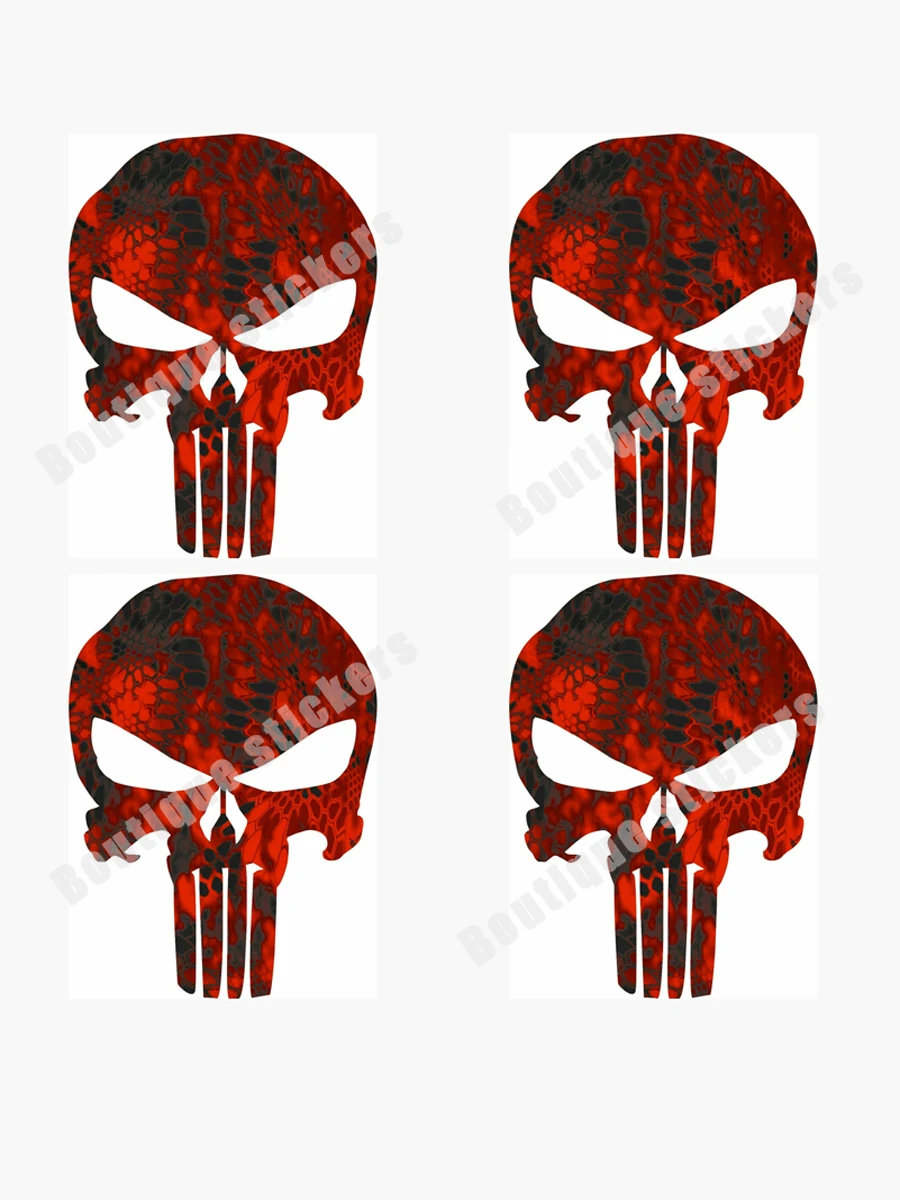 4-piece Set of Red Kryptek Camouflage Skull Vinyl Decals Creative Car Stickers Racing and Helmet Decals High Quality Motorhome