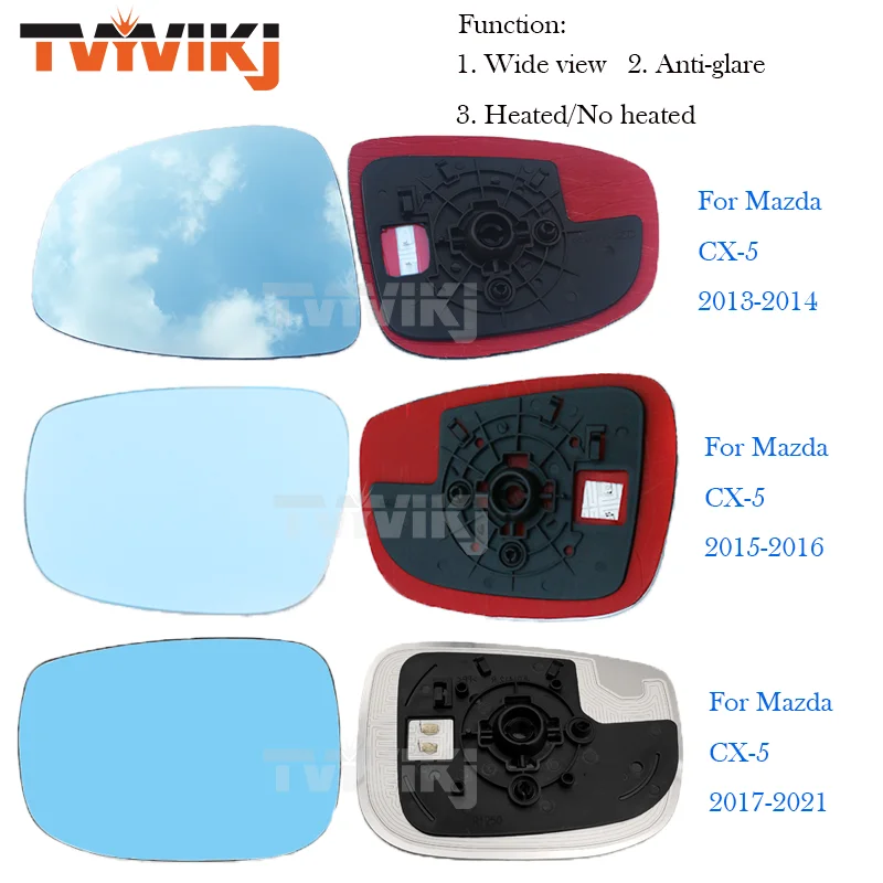 TVYVIKJ 1 pair Side rearview mirror blue glass lens For Mazda CX-4 CX-5 CX4 CX5 2013-2021 Wide Angle View anti glare door mirror