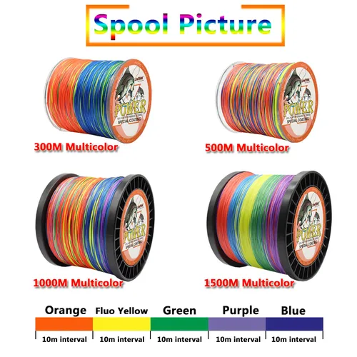 Imagen 2 del producto Cable de pesca trenzado superpotente, 9 hebras, 300M, 500M, 1000M, 1500M, hilo supertrendido, línea de pescado Multicolor, pesca en el mar y el lago