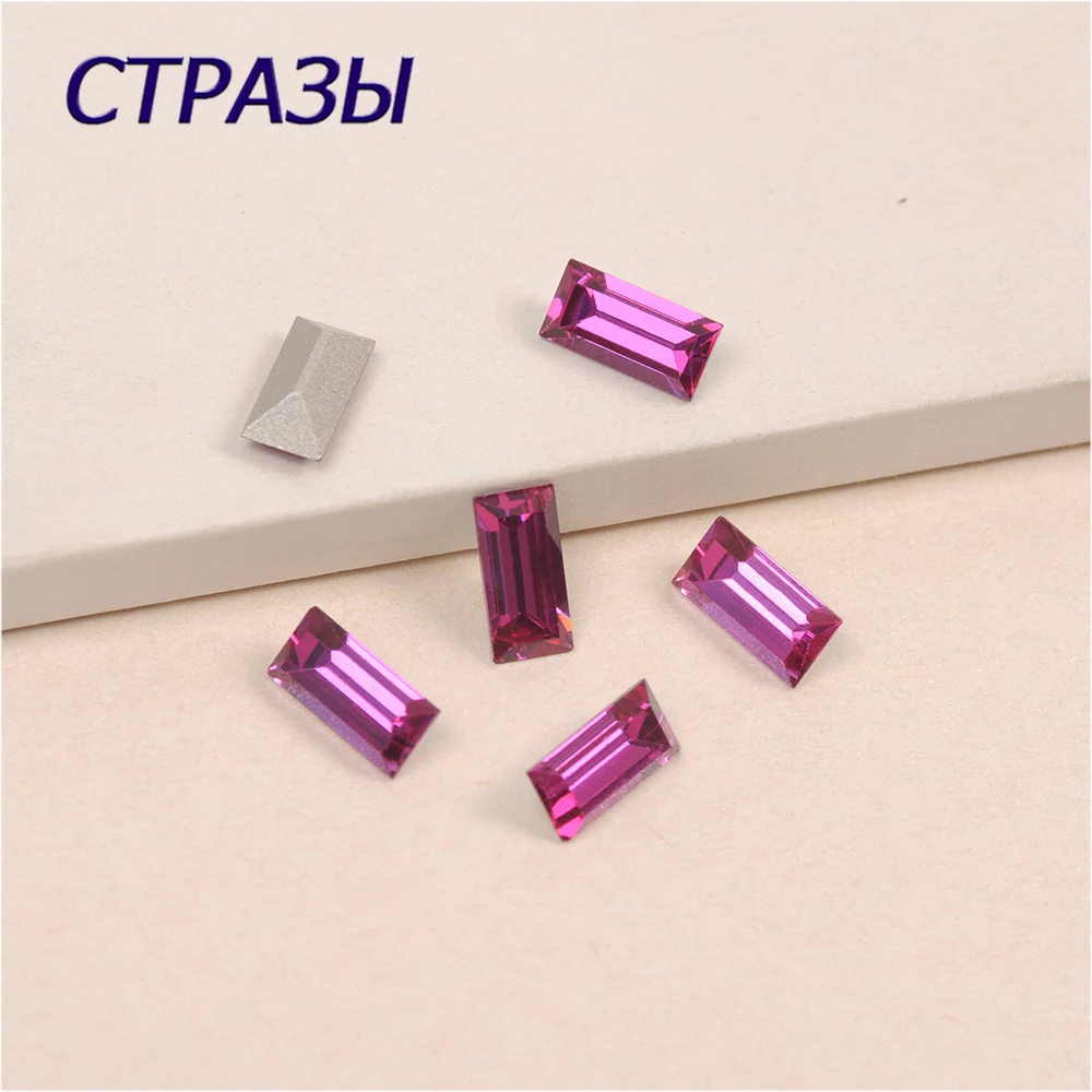 

Crystal Fuchsia 4501 Baguette Glass Stone Rhinestone Jewels Claw for Garment Accessories DIY Wedding Decoration