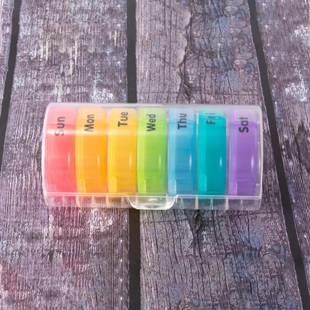 Weekly Pill Organizer Airtight Rainbow Color Pill Case Plastic 7 Day Moisture Proof Vitamin Tablets Storage Container таблетница