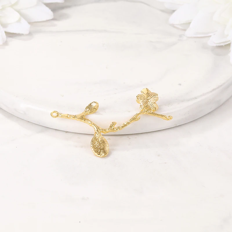 Factory Wholesale Gold Color Brass Twig Charms Pendants  Necklace Bracelet Earring Diy Jewelry Making Supplies Accessories