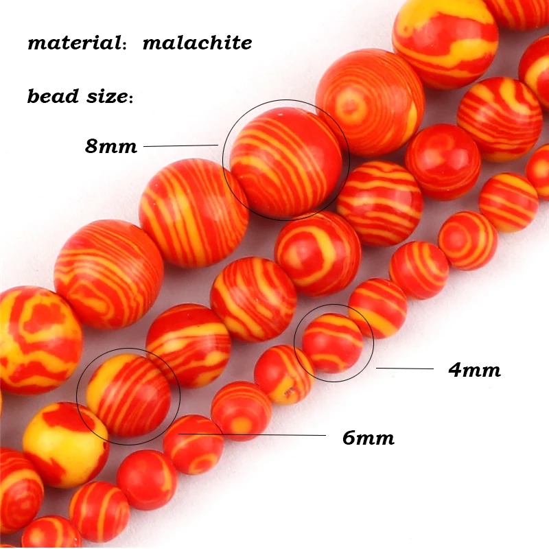 DIY Wholesale 8/6/4mm Orange Malachite Loose Beads Natural Stones For Bracelet Necklace Jewelry Making Handicraft Accessories