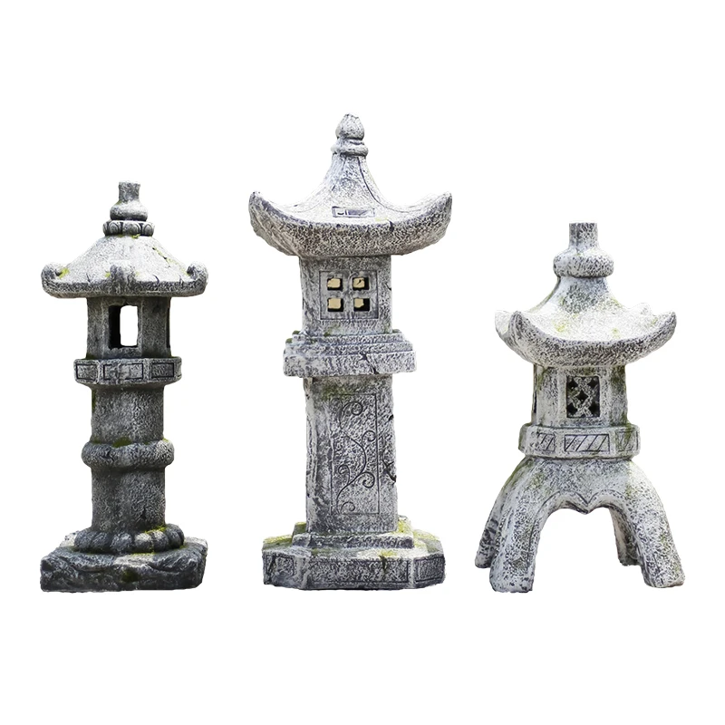 Japanese Retro Solar Lamp Antique Stone Tower Cement Adornments Villa Courtyard Furnishing Crafts Garden Landscape Decoration