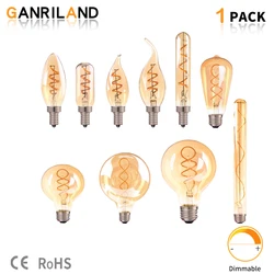 Retro Vintage Lamps 4W 2200K Spiral Light LED Filament Bulb C35 T25 ST64 G80 G95 G125 Decorative Lighting Dimmable Edison Lamp