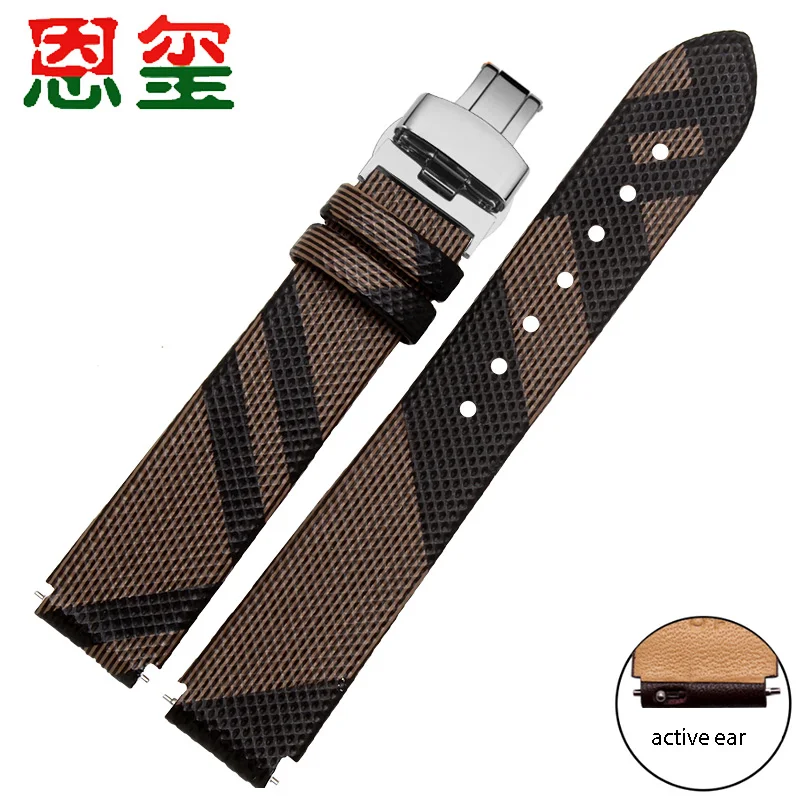 Plaid Genuine Leather Watchband 15mm 16mm 18mm Black Brown Wristband For Huawei B6 B3 B5 Male And Female Bracelet