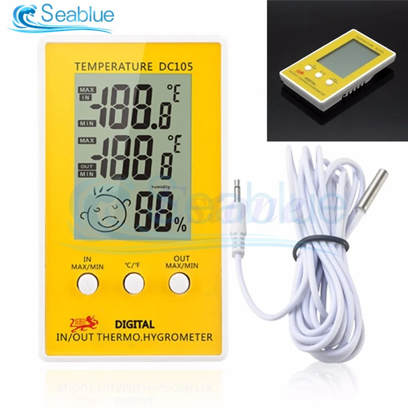 DC105 LCD Digital Indoor Outdoor Temperature and Humidity Meter Weather Station Diagnostic tool Temperature Sensor Test Smart